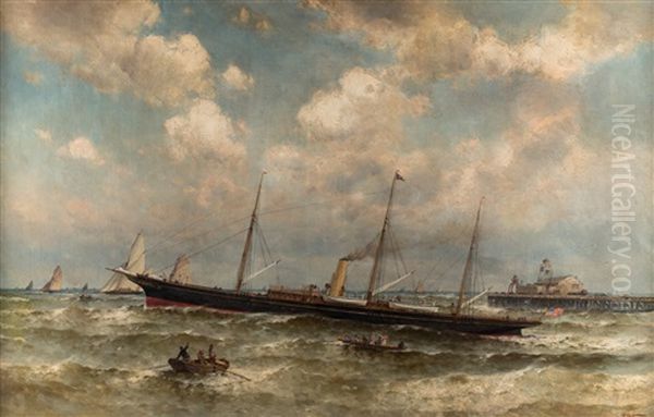 A New York Yacht Club Ship During The Annual Regatta Oil Painting by Theodor Alexander Weber