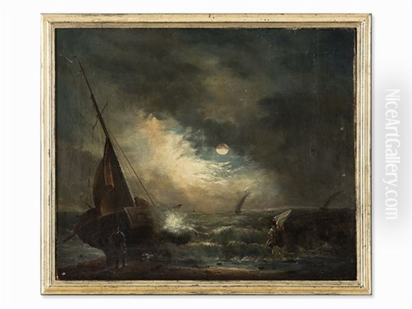 Stormy Moonlit Night Oil Painting by Theodor Alexander Weber