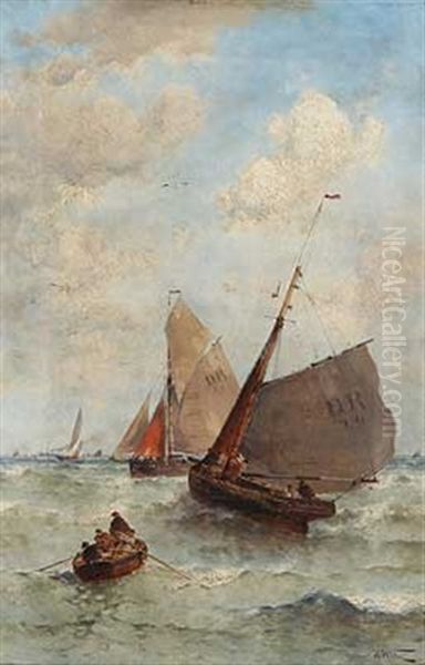 Fischerboote An Der Kuste Oil Painting by Theodor Alexander Weber