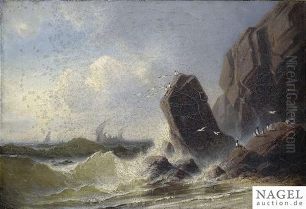 Rough Sea At A Rocky Coastline Oil Painting by Theodor Alexander Weber