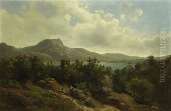 Sudtiroler Seenlandschaft Oil Painting by August Weber