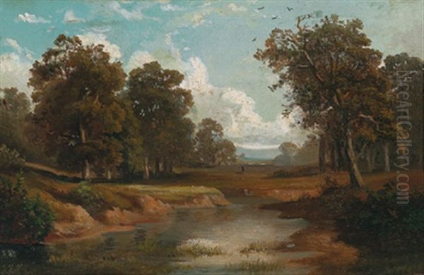 Bewaldete Landschaft Mit Einem Gewasser Oil Painting by August Weber