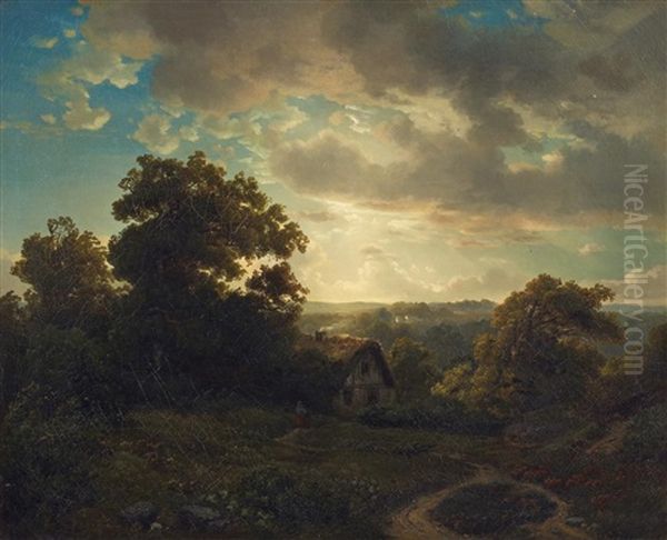 Abendstimmung Am Waldesrand Oil Painting by August Weber