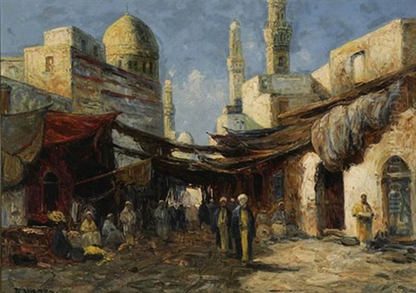 Market Scene Oil Painting by Rudolf Weber