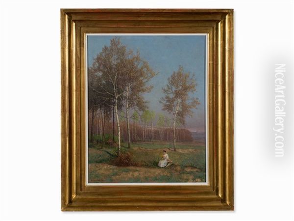 Lady Under Birches Oil Painting by Rudolf Weber