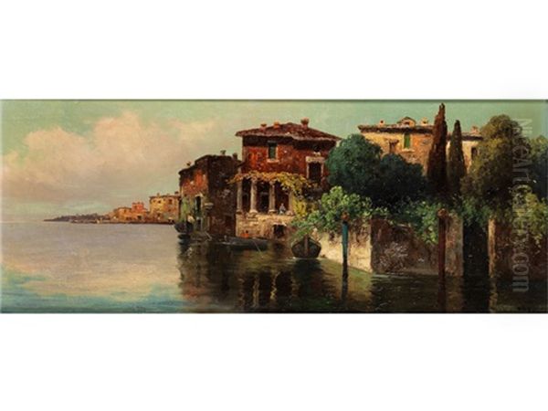 Blick Entlang Einer Italienischen Kustenstadt Oil Painting by Rudolf Weber