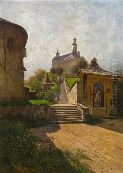 Treppe Zum Augustinerkloster In Hallein (morgensonne) Oil Painting by Rudolf Weber