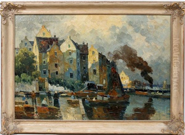 The Quays Oil Painting by Rudolf Weber