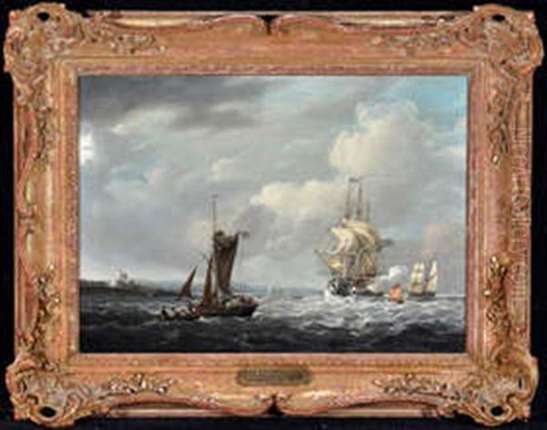 Hms Britannia Off Hurst Castle 1801 Oil Painting by George Webster