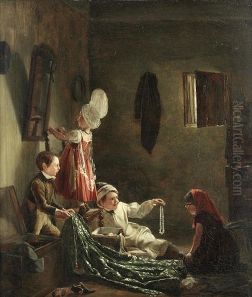 Raiding The Wardrobe Oil Painting by Thomas Webster