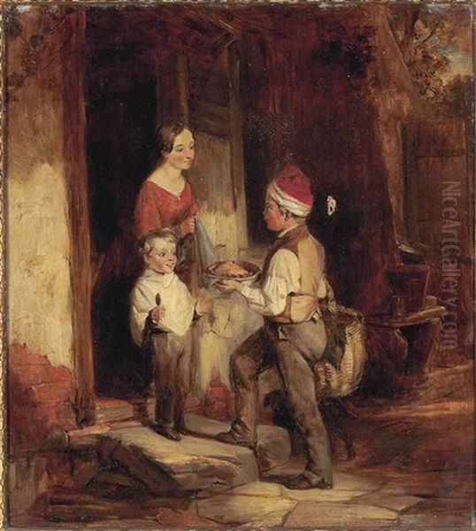 The Villagers Offering Oil Painting by Thomas Webster