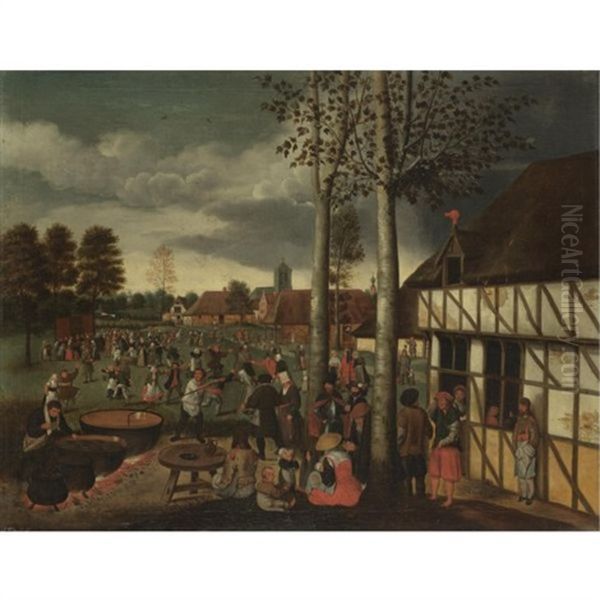 Peasants Merrymaking At A Village Kermesse Oil Painting by Hans van Wechlen