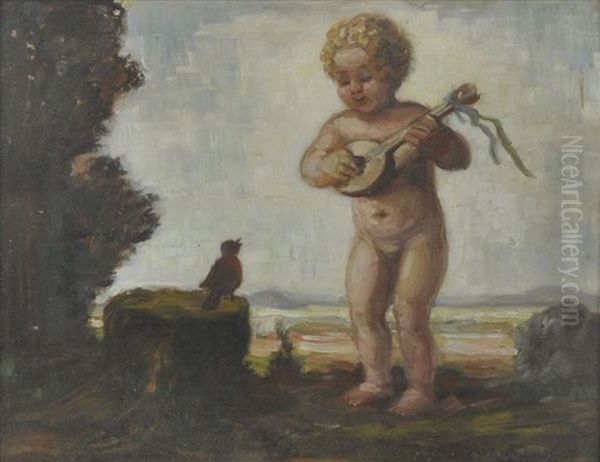 Landschaft Mit Auf Der Laute Musizierendem Putto Und Kleinem Vogel Oil Painting by Max Wechsler