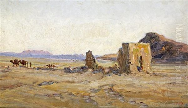 Les Monts Du Hodna Vus De L'ancienne Route De Msila Oil Painting by Ernst Weckerling