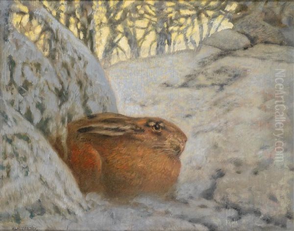 Hase Im Schnee Oil Painting by Alfred Weczerzick