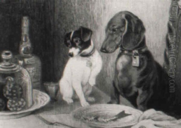 Dackel Und Foxterrier Oil Painting by Alfred Weczerzick