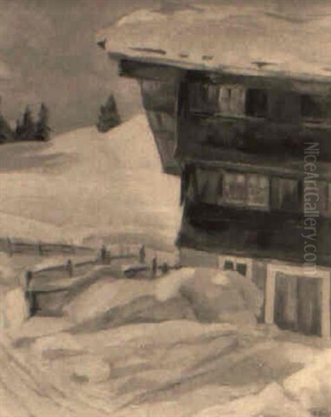 Suddeutsches Haus Im Winter Oil Painting by August Wedel