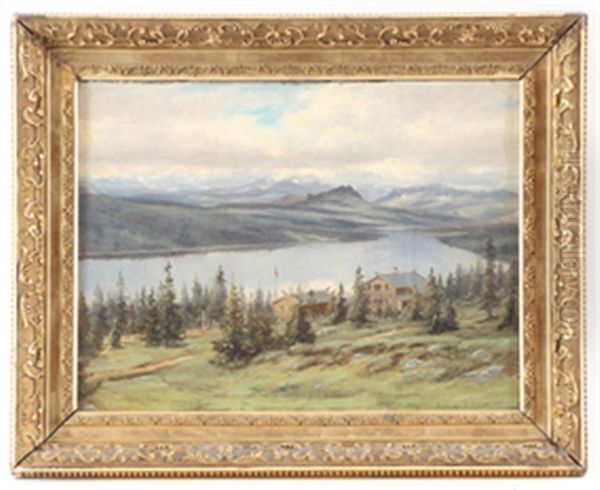 Gardstun I Fjellandskap Oil Painting by Johan Herman Wedel-Anker