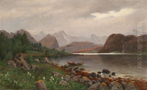 Fjordlandskap Oil Painting by Johan Herman Wedel-Anker