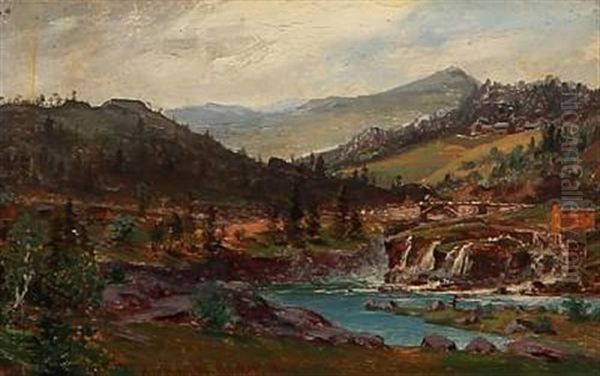 Norwegian Landscape With A Bridge And Stream Oil Painting by Johan Herman Wedel-Anker