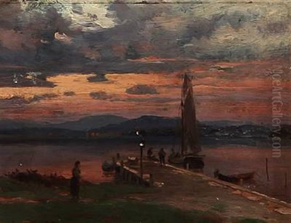 Norwegian Landscape At Sunset Oil Painting by Johan Herman Wedel-Anker