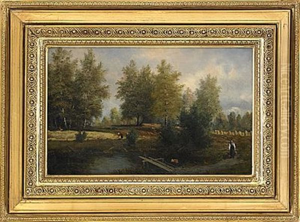 Landskap Med Figurer Oil Painting by Johan Herman Wedel-Anker