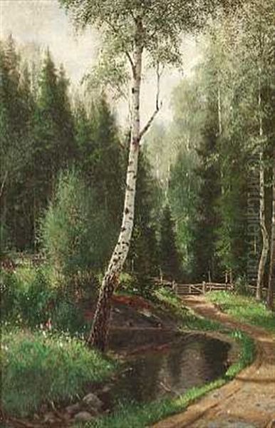 Skovparti Med Alob Oil Painting by Johan Herman Wedel-Anker