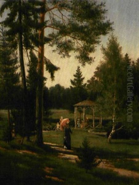 Kvinner Ved Lysthuset Oil Painting by Johan Herman Wedel-Anker