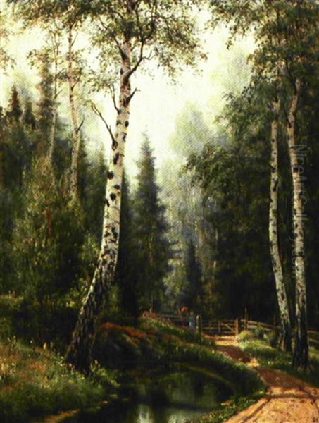 Skovparti Fra Bogstad Oil Painting by Johan Herman Wedel-Anker