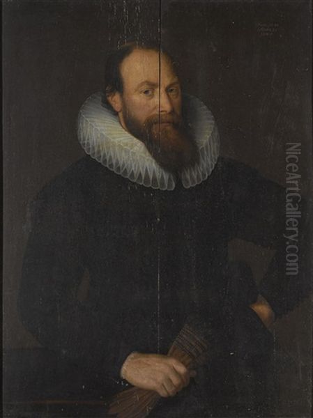 Portrait Of A Gentleman, Half-length, Holding A Pair Of Gloves Oil Painting by Gotthardt (Godert) de Wedig