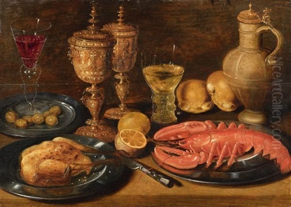 Still Life With Lobster Oil Painting by Gotthardt (Godert) de Wedig