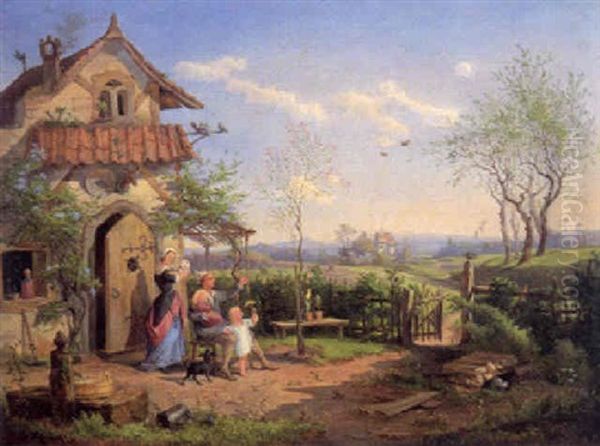 Die Ersten Lerchen Oil Painting by Eduard Von Weeber