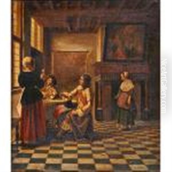 Interior Genre Scene Oil Painting by Francis Van der Weegen