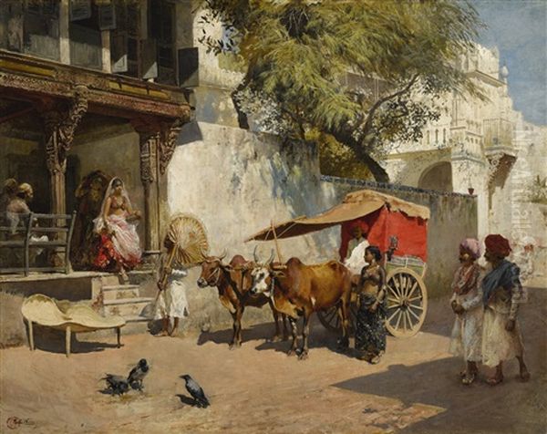 Nautch Girls And Bullock Gharry, Ahmedabad (gujarat State, India) Oil Painting by Edwin Lord Weeks