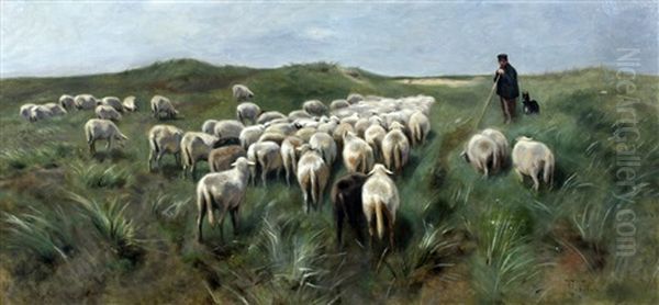 Herder Met Zijn Kudde Oil Painting by Herman Johannes van der Weele