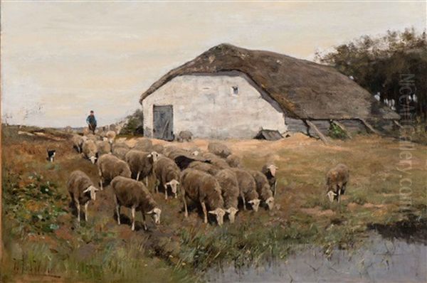 The White Barn Oil Painting by Herman Johannes van der Weele