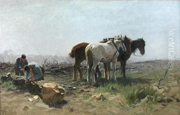 Heavy Horses Logging Oil Painting by Herman Johannes van der Weele