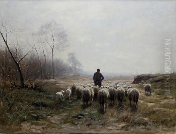 A Shepherd With His Flock by Herman Johannes van der Weele