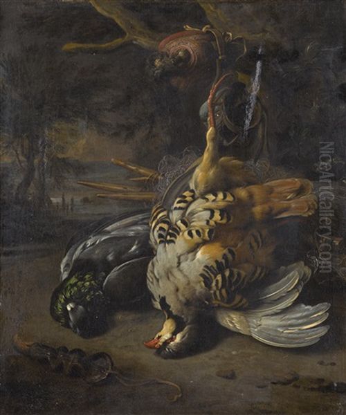 Still Life With A Dead Partridge, On A Forest Floor Oil Painting by Jan Weenix