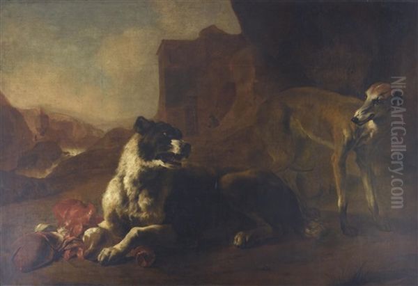 The Reason Of The Strongest (two Dogs Fighting Over The Bowels) Oil Painting by Jan Baptist Weenix