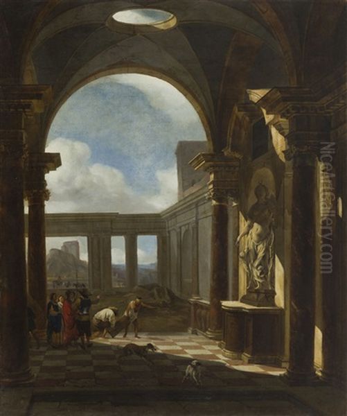 Architectural Capriccio Oil Painting by Jan Baptist Weenix