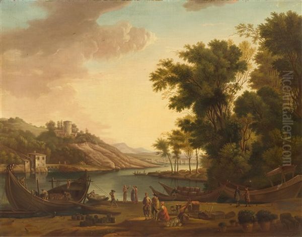 View Of A Mediterranean Harbour Oil Painting by Jan Baptist Weenix