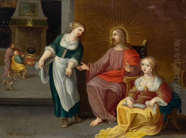 Christ With Mary And Martha Oil Painting by Philipus Weers