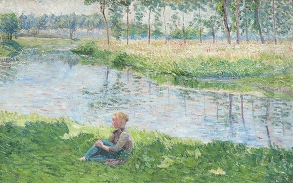 Seated Girl Near The Drie Leien, East-flanders Oil Painting by Anna de Weert