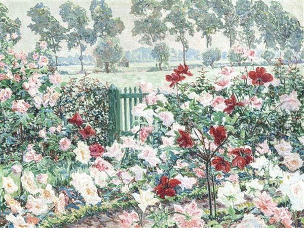 Le Mois Des Roses Dans La Roseraie De Ter Neuve, Afsnee (1915) Oil Painting by Anna de Weert