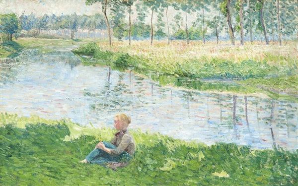 Little Girl Near The River by Anna de Weert