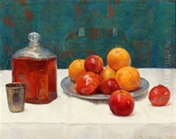 Still Life With Fruit And A Carafe On A Table Oil Painting by Einar Wegener