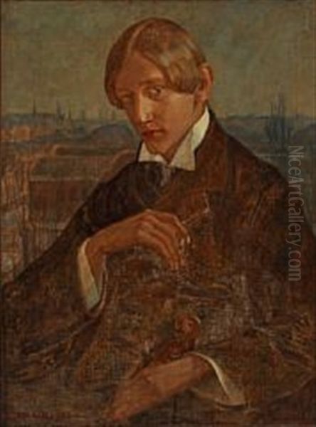 Musician Smoking A Cigaret. In The Background The Towers Of Copenhagen Oil Painting by Gerda Wegener