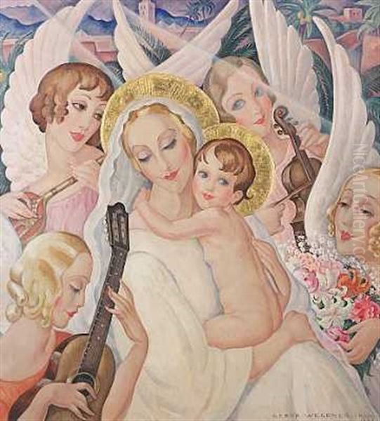 Madonna Med Barnet Omgivet Af Musicerende Engle Oil Painting by Gerda Wegener