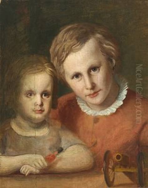 Portrait Of The Brothers Axel And Oscar Wanscher As Children Oil Painting by Gustav Theodor Wegener